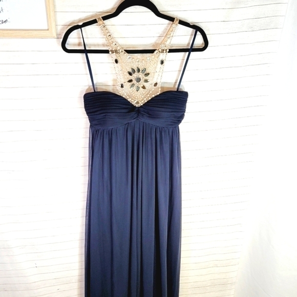 ADRIANNA PAPELL COLLECTION BEADED HALTER MAXI DRESS, SZ 10 - Picture 1 of 16